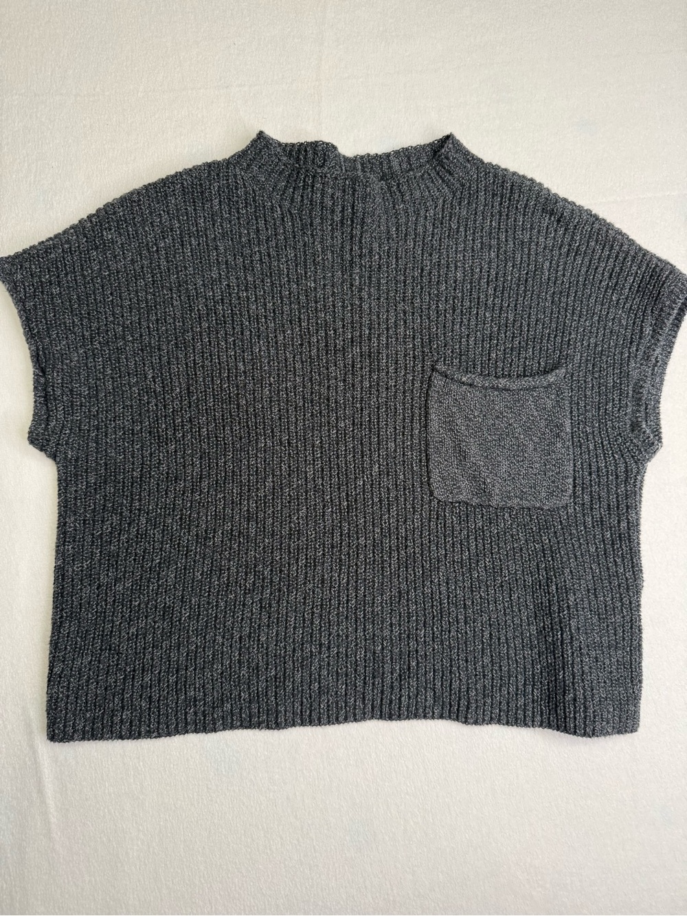 FP Beach Charcoal Ribbed Short-Sleeve Sweater with Pocket